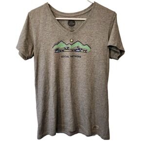LIFE IS GOOD Shirt Women's Medium Gray Crusher Tee‎ Social Network